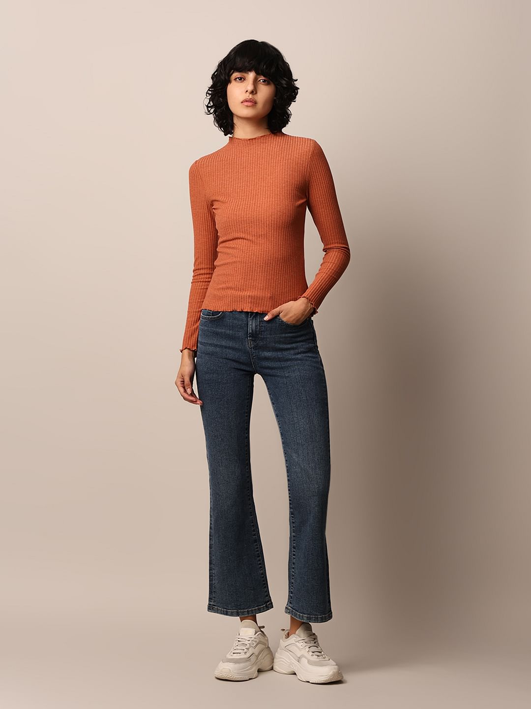 Rust Red Rib-Knit Top