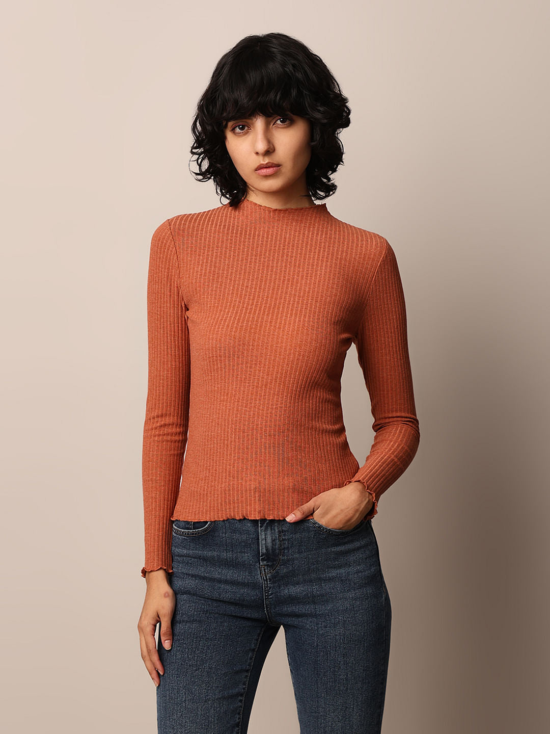 Rust Red Rib-Knit Top