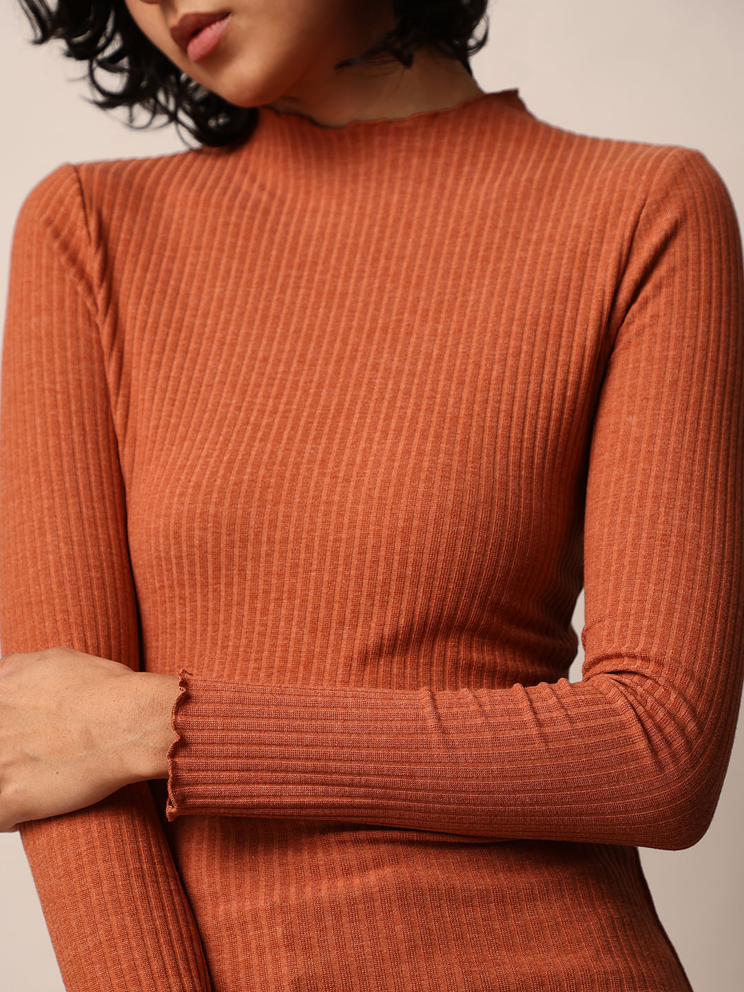 Rust Red Rib-Knit Top