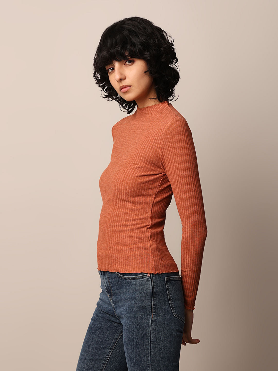 Rust Red Rib-Knit Top