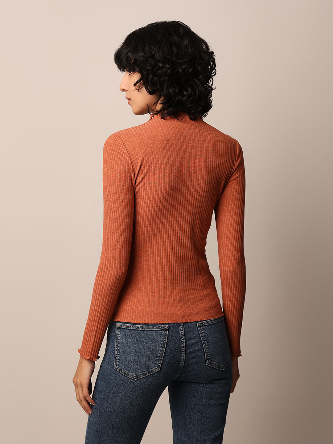 Rust Red Rib-Knit Top
