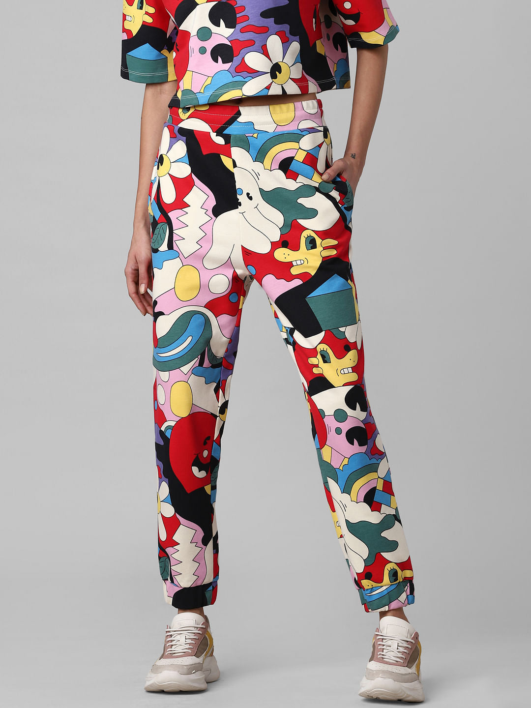 White High Rise All Over Print Joggers