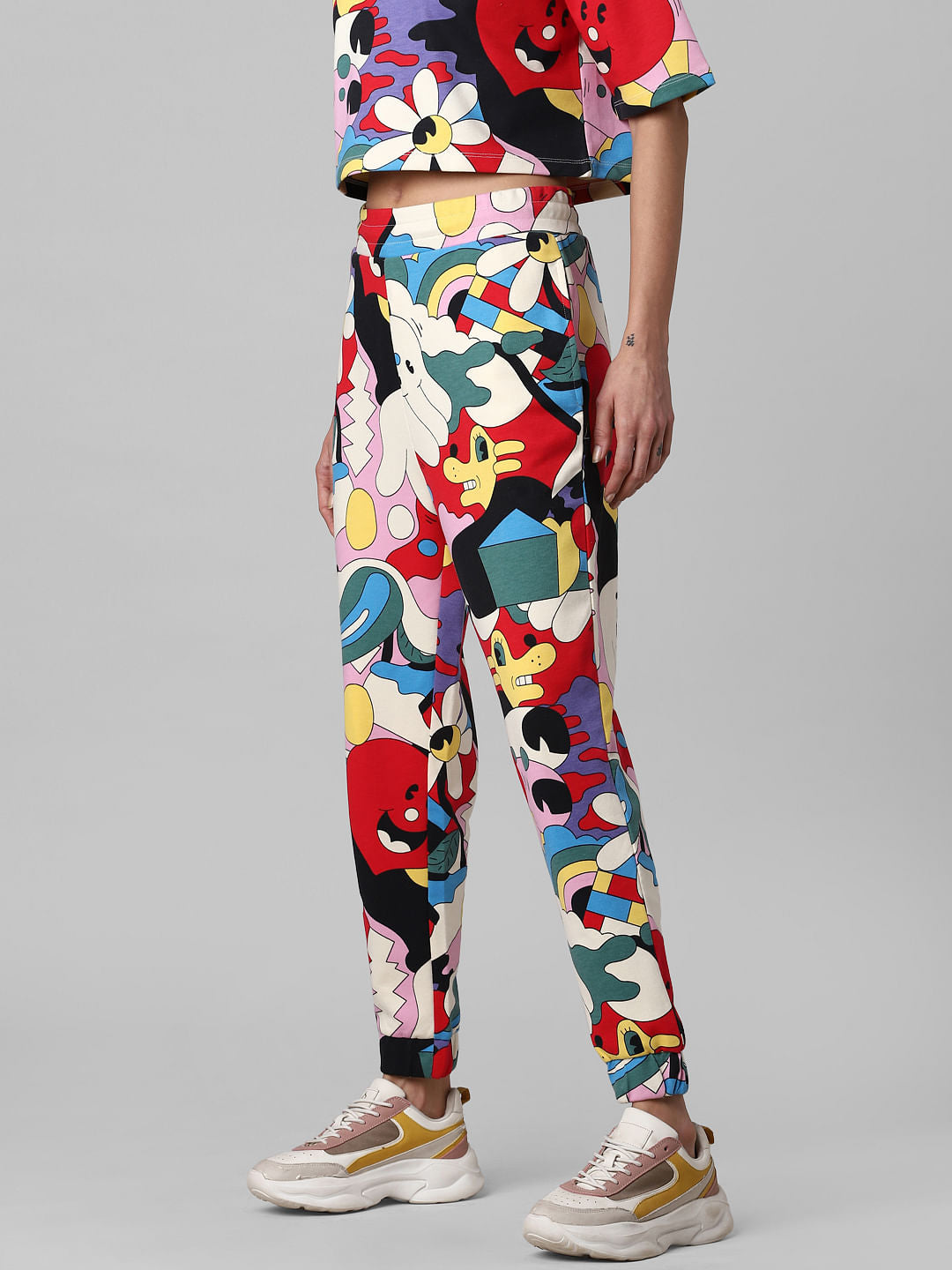 White High Rise All Over Print Joggers