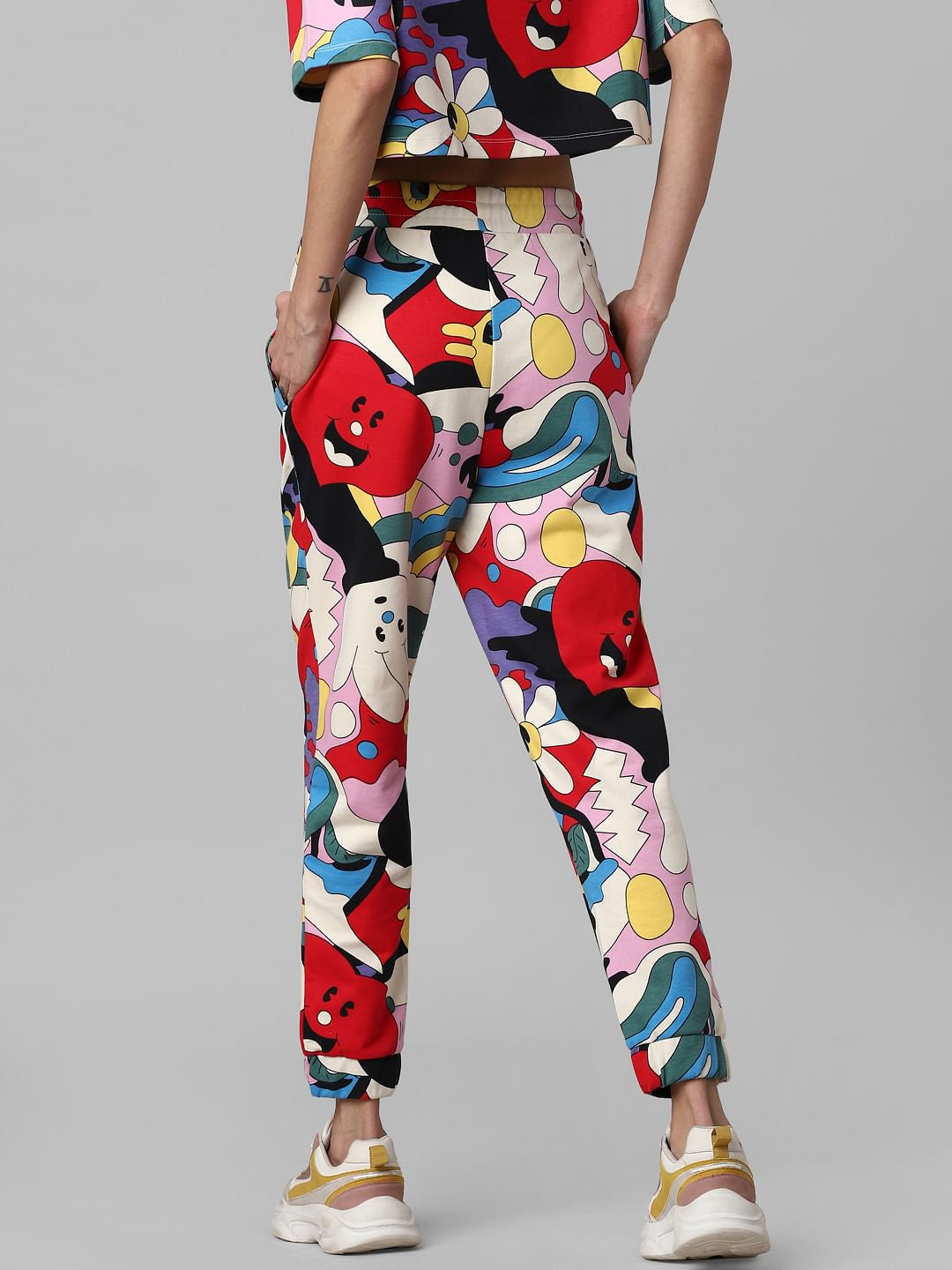 White High Rise All Over Print Joggers