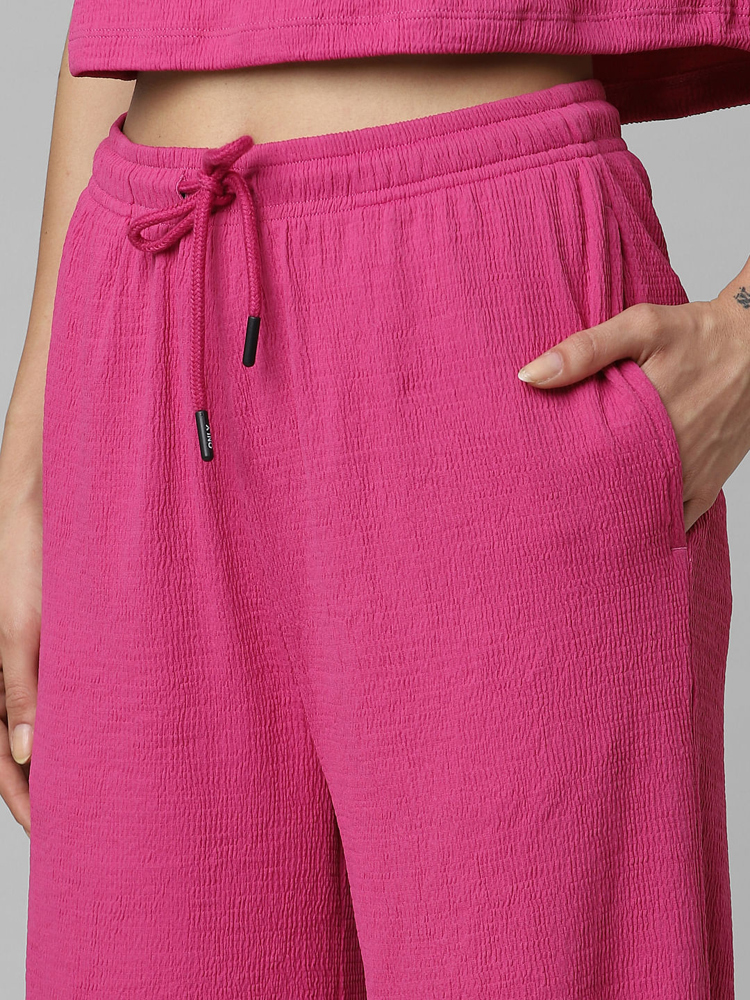 Pink High Rise Textured Co-Ord Set Pants