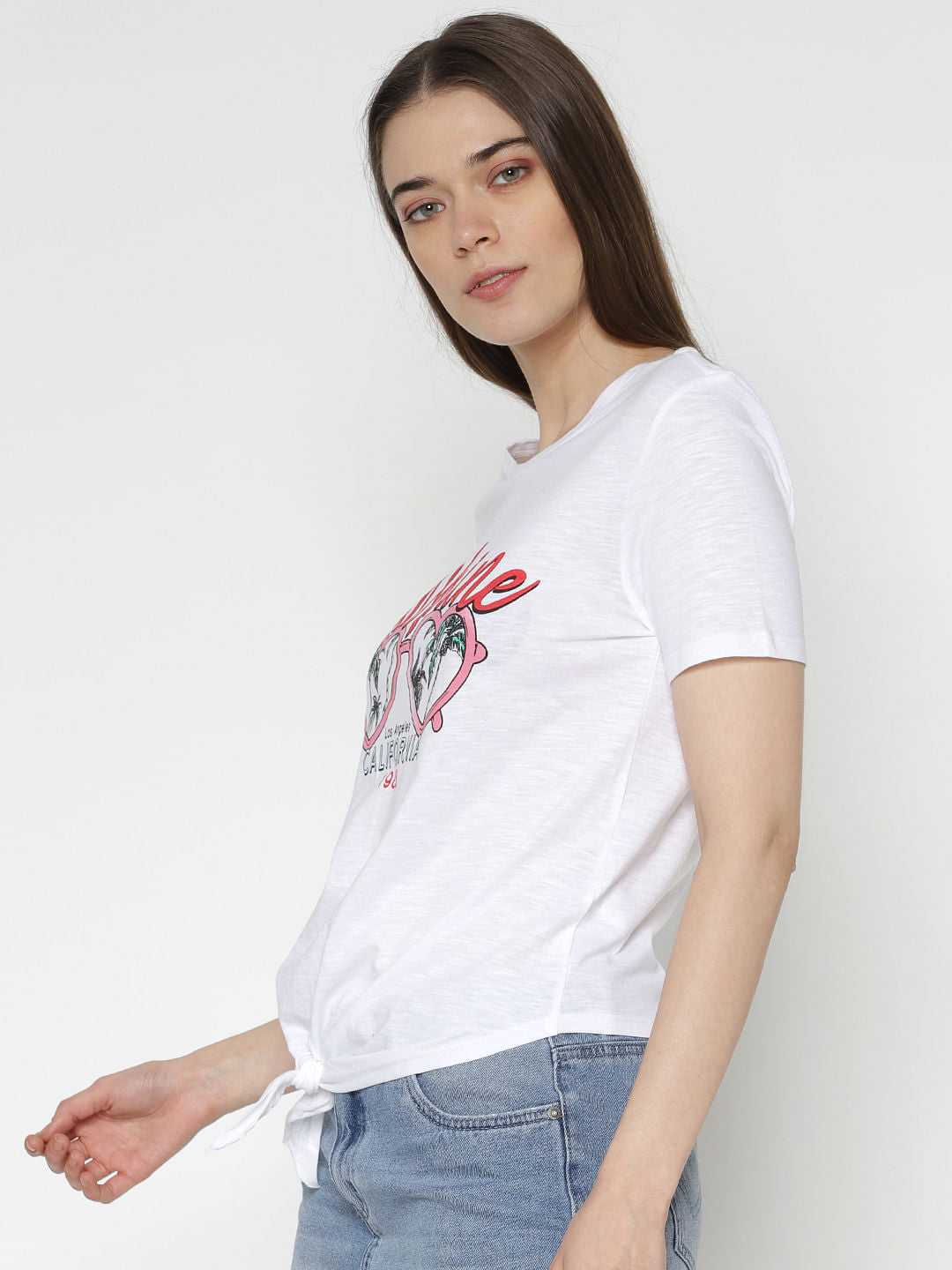 White Graphic Chest Print T-Shirt