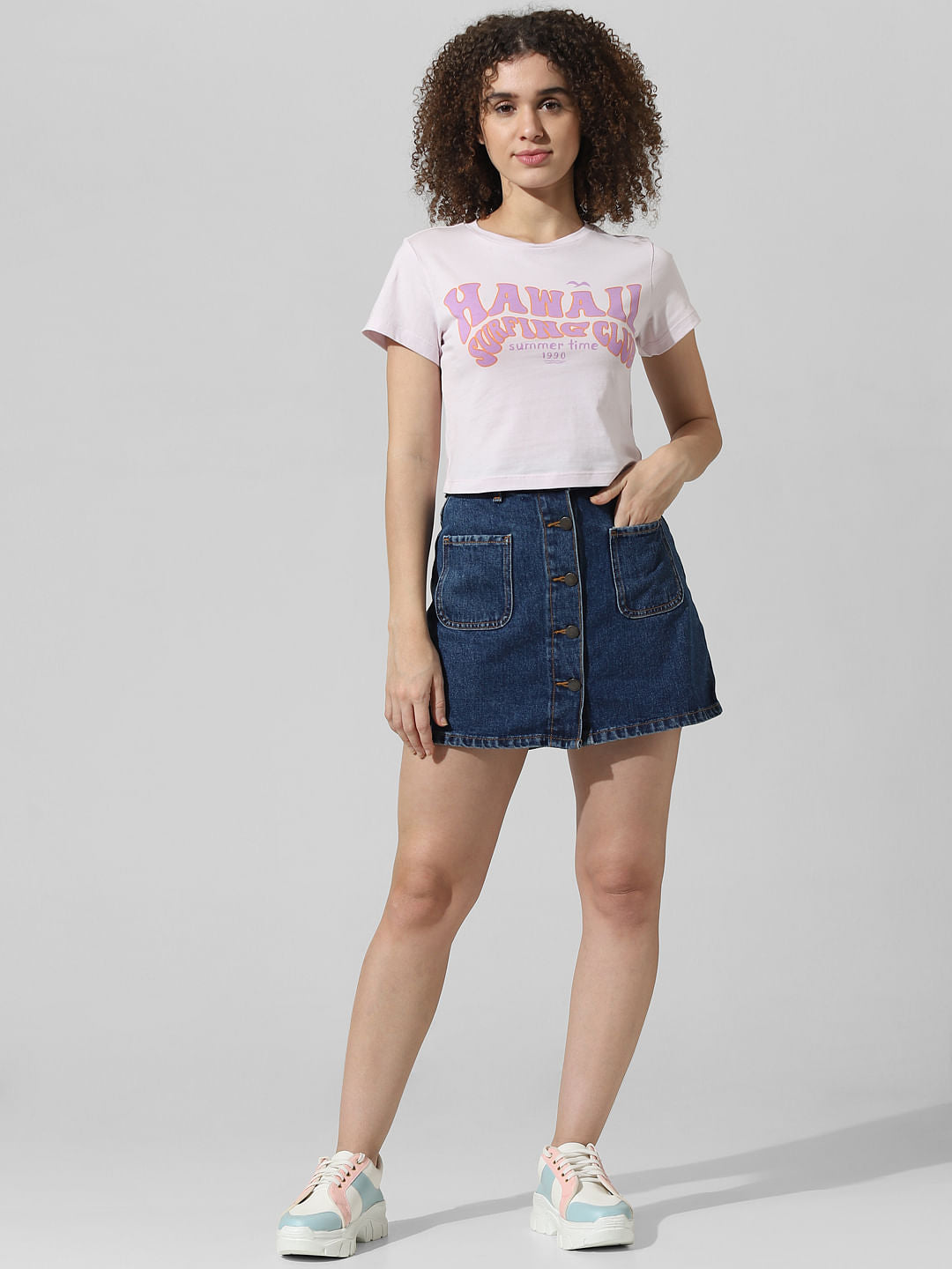Lavender Printed Cropped T-Shirt