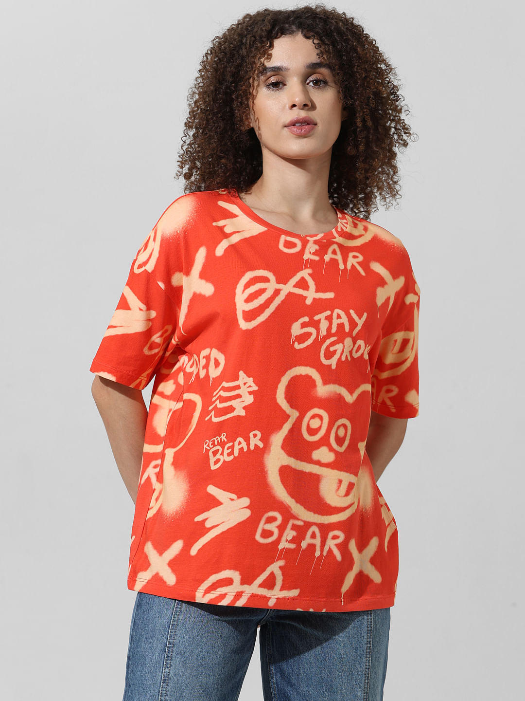 Red Printed Oversized T-Shirt