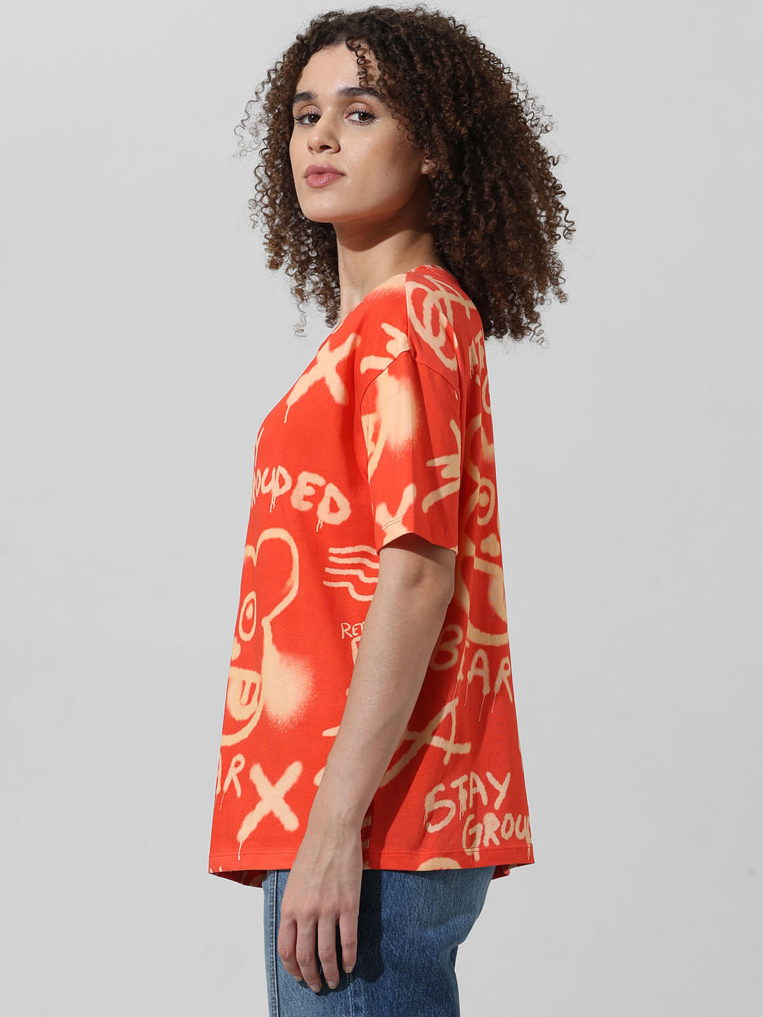 Red Printed Oversized T-Shirt