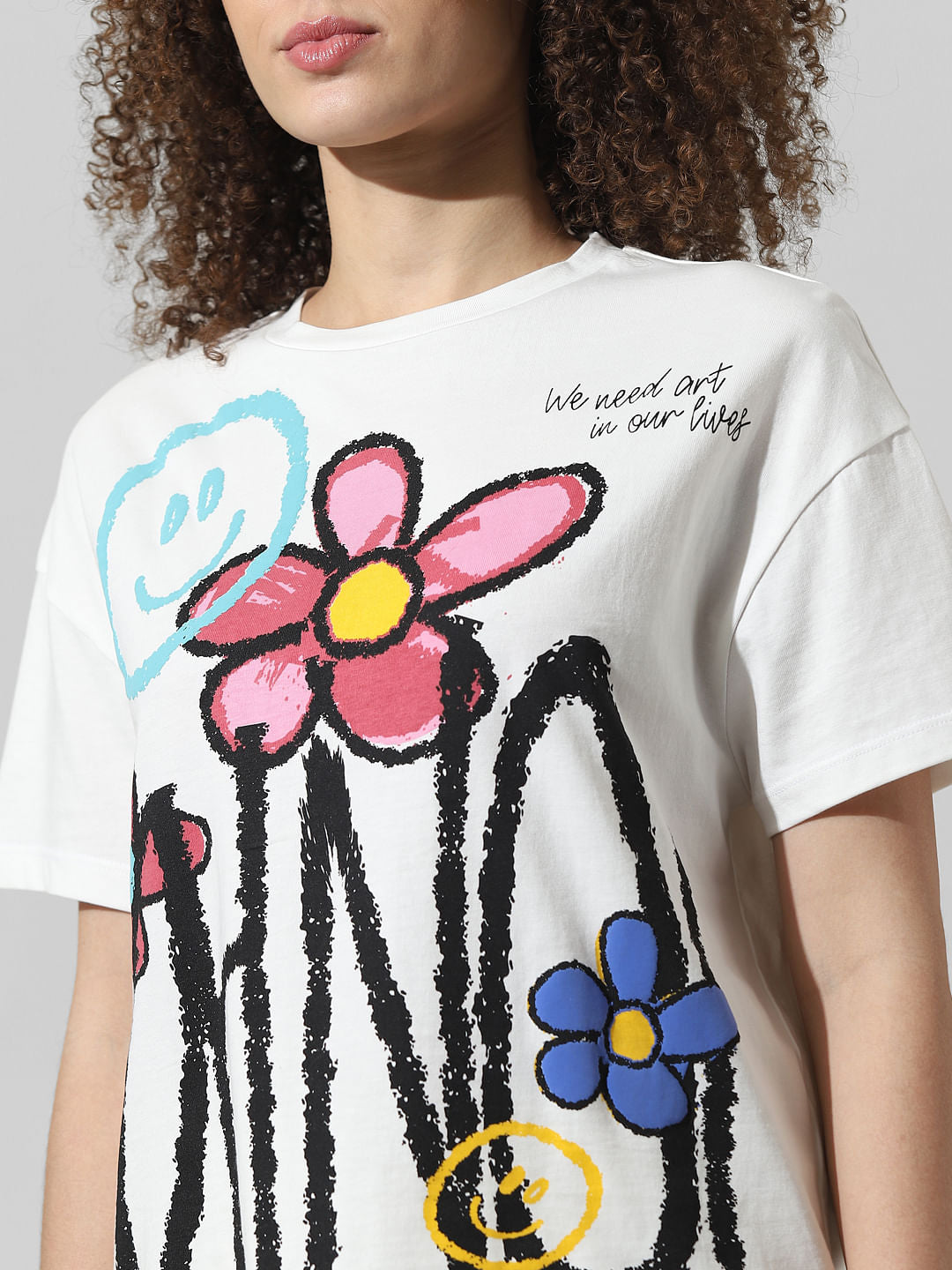 White Floral Print T-Shirt