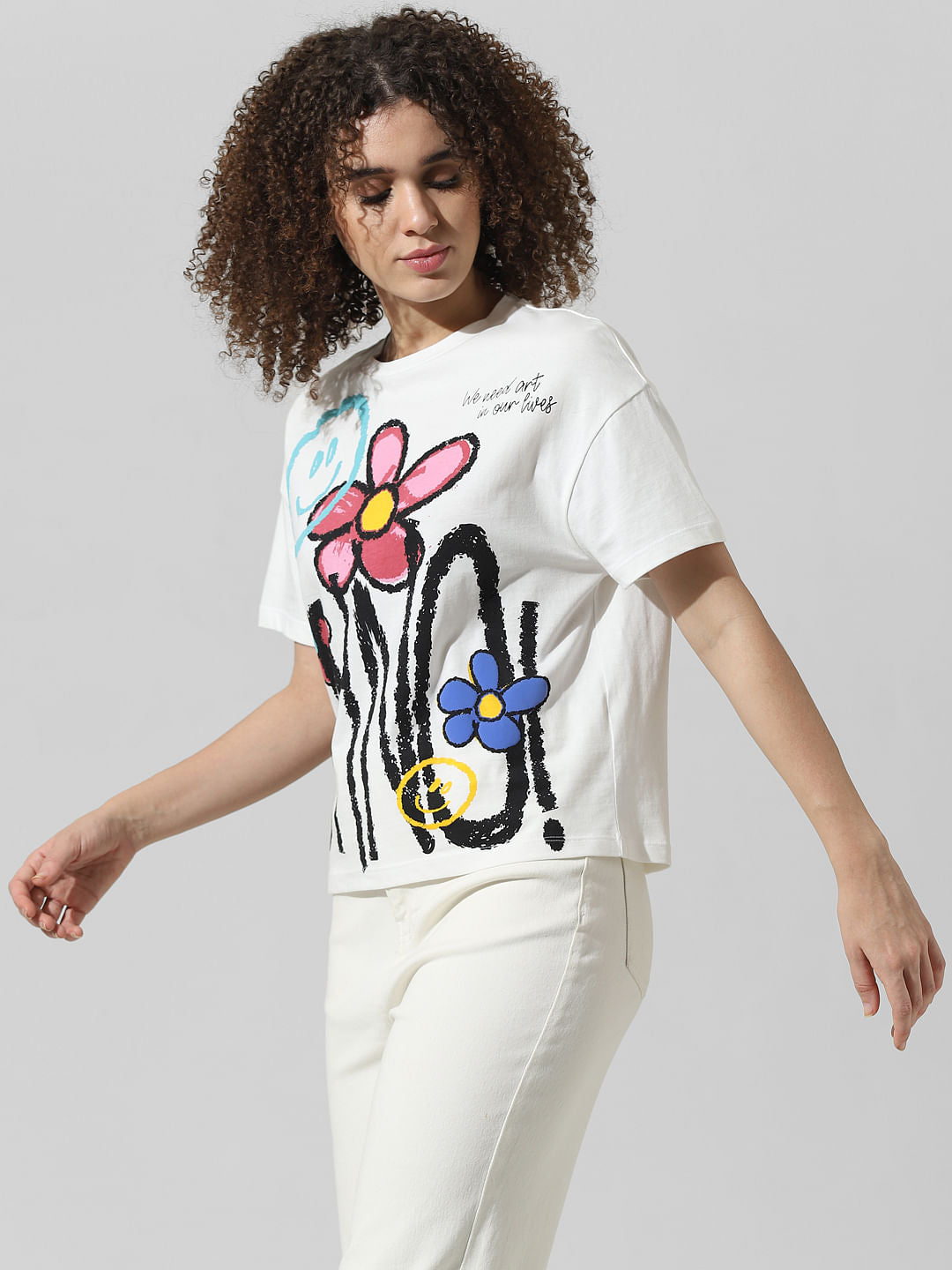 White Floral Print T-Shirt