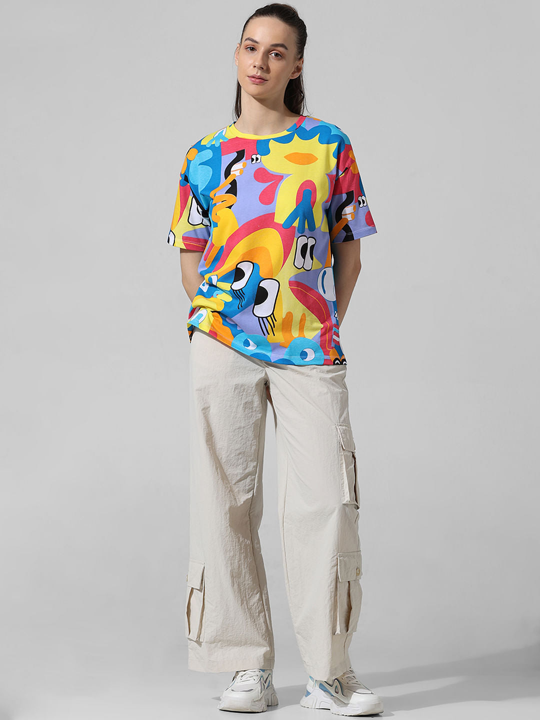 Blue Printed Oversized T-Shirt