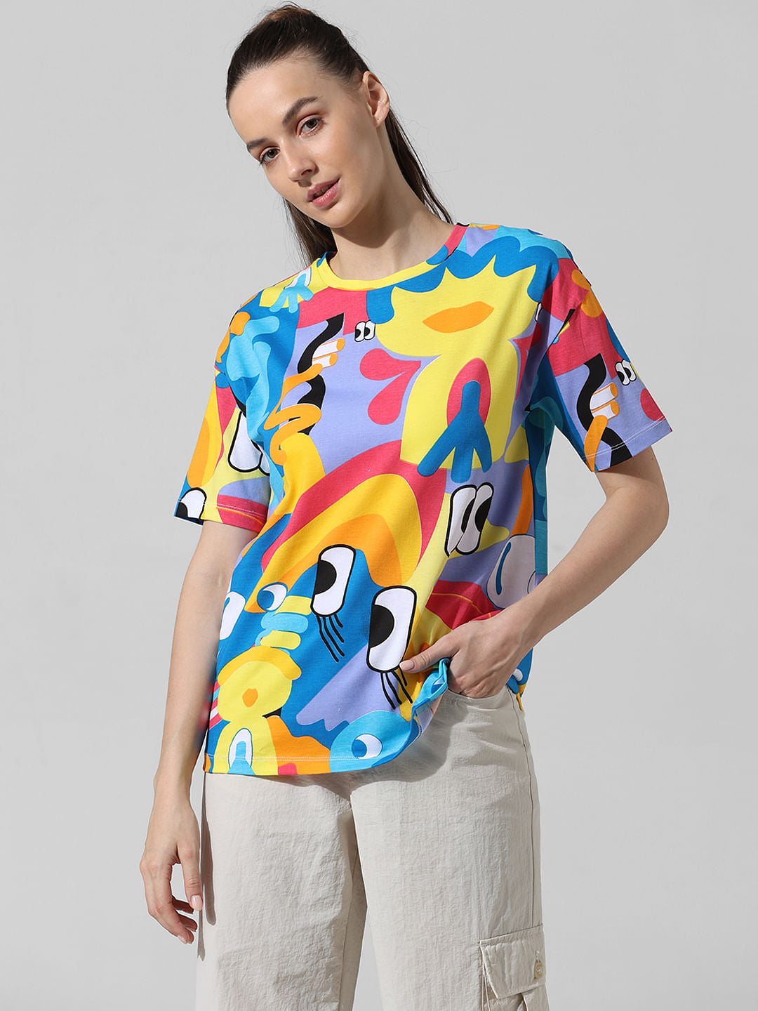 Blue Printed Oversized T-Shirt