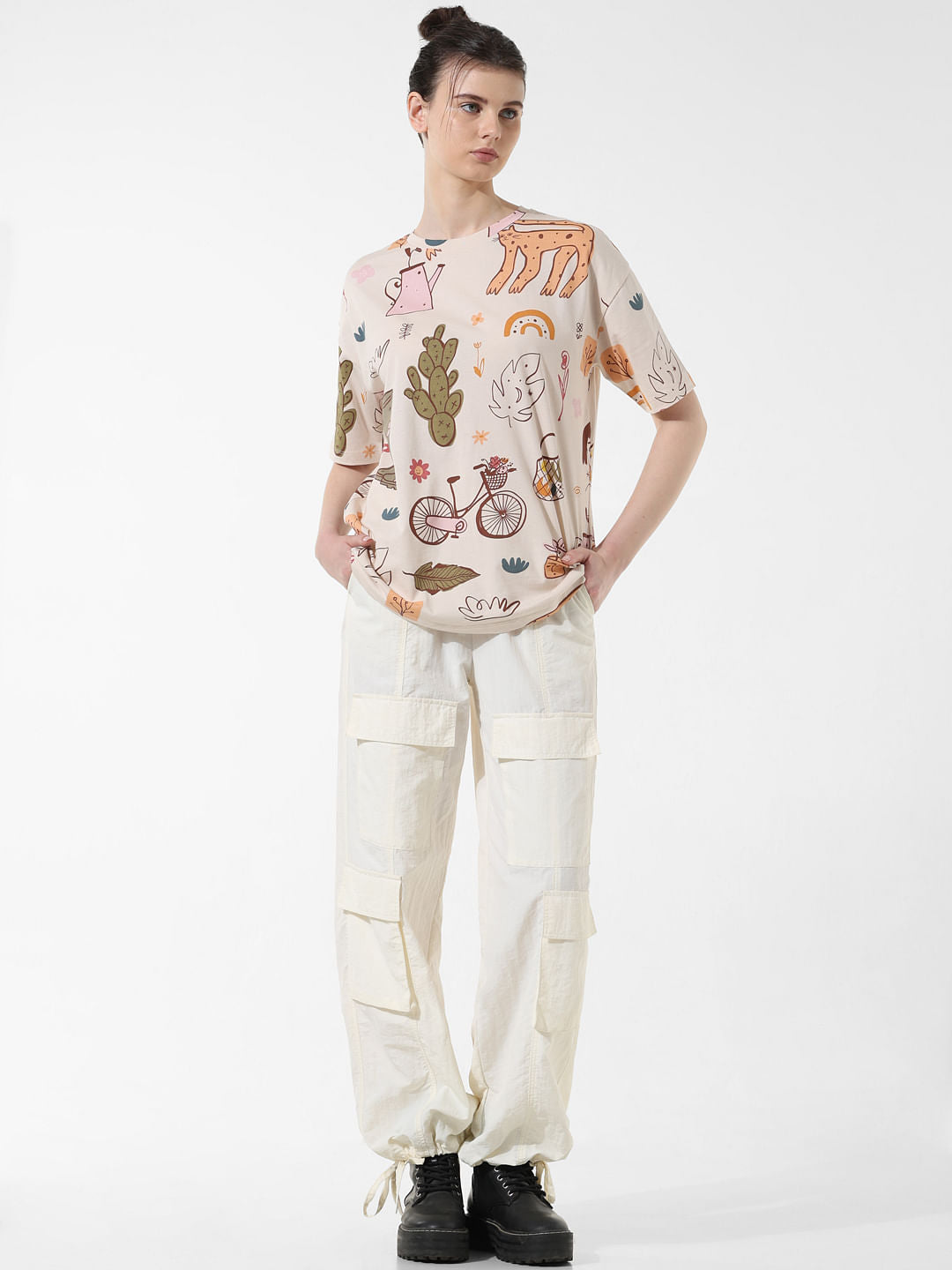 Beige Graphic Print T-Shirt