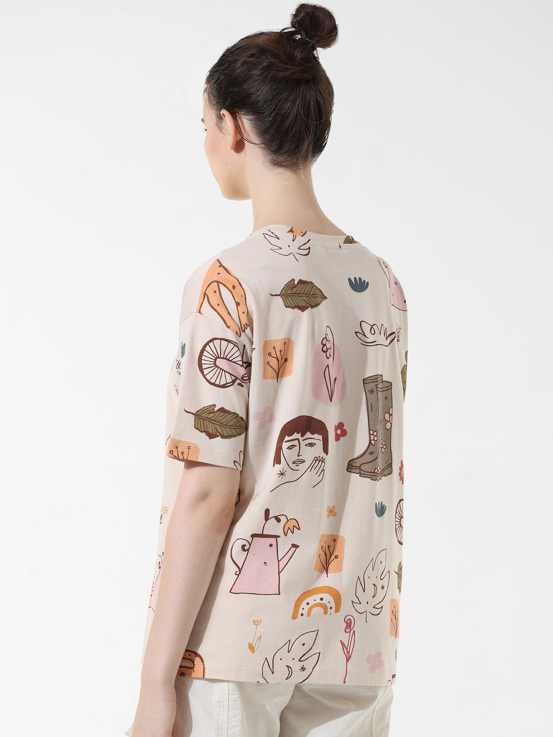 Beige Graphic Print T-Shirt