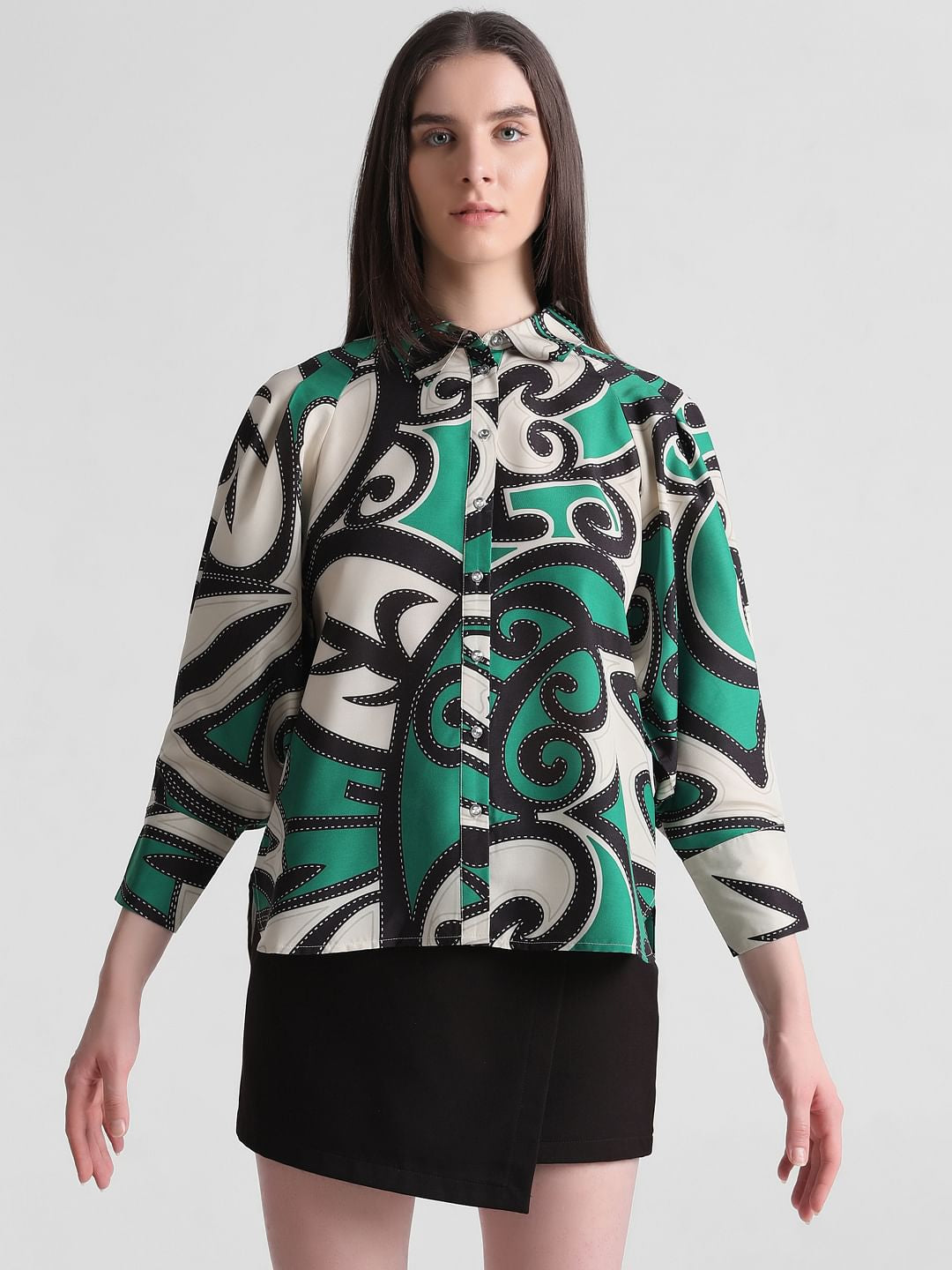 Green Abstract Print Shirt