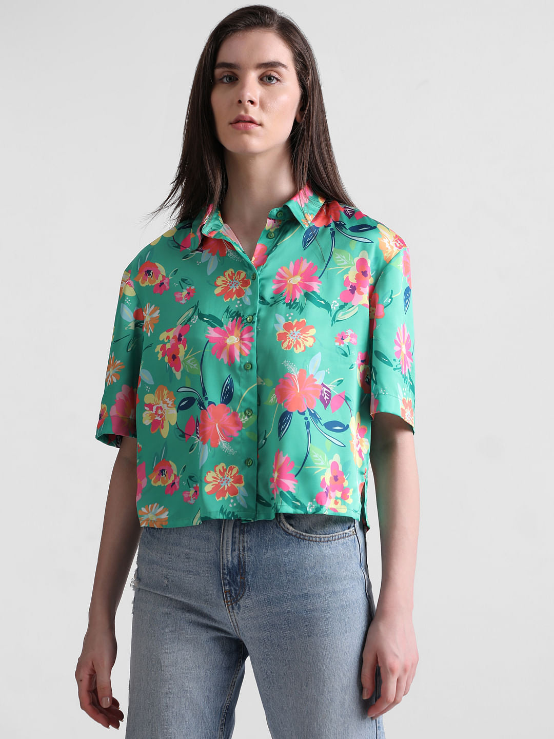 Purple Abstract Print Satin Shirt