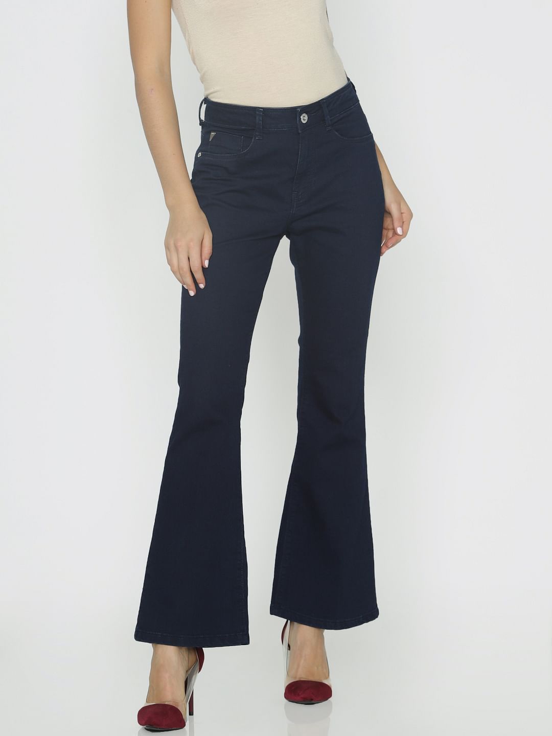 Dark Blue High Rise Flared Jeans