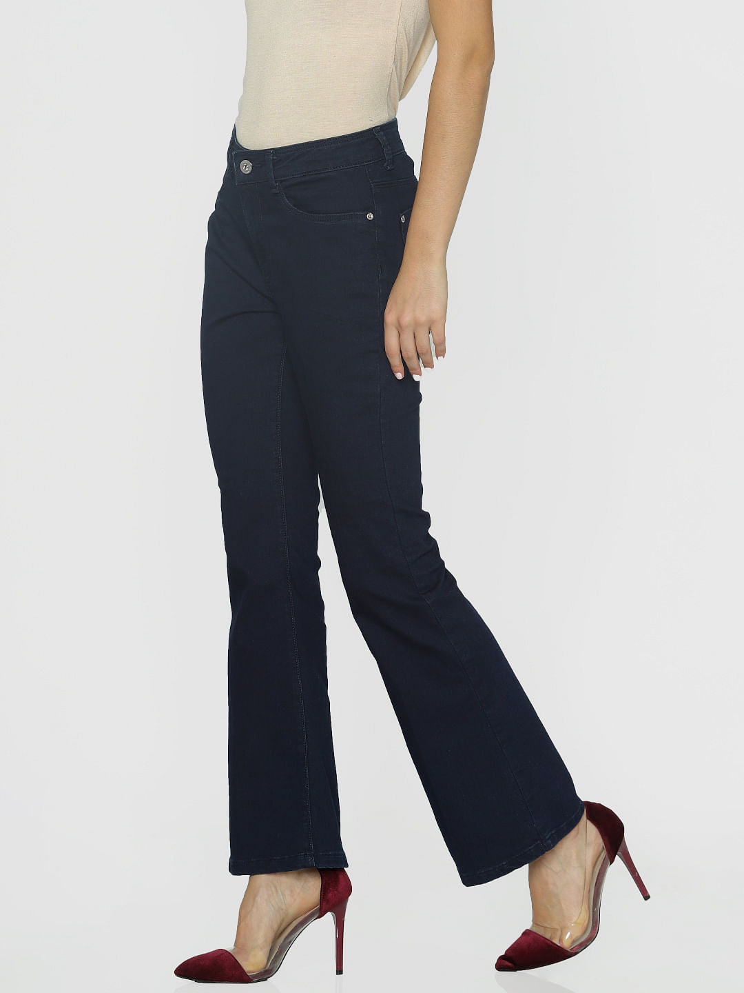 Dark Blue High Rise Flared Jeans