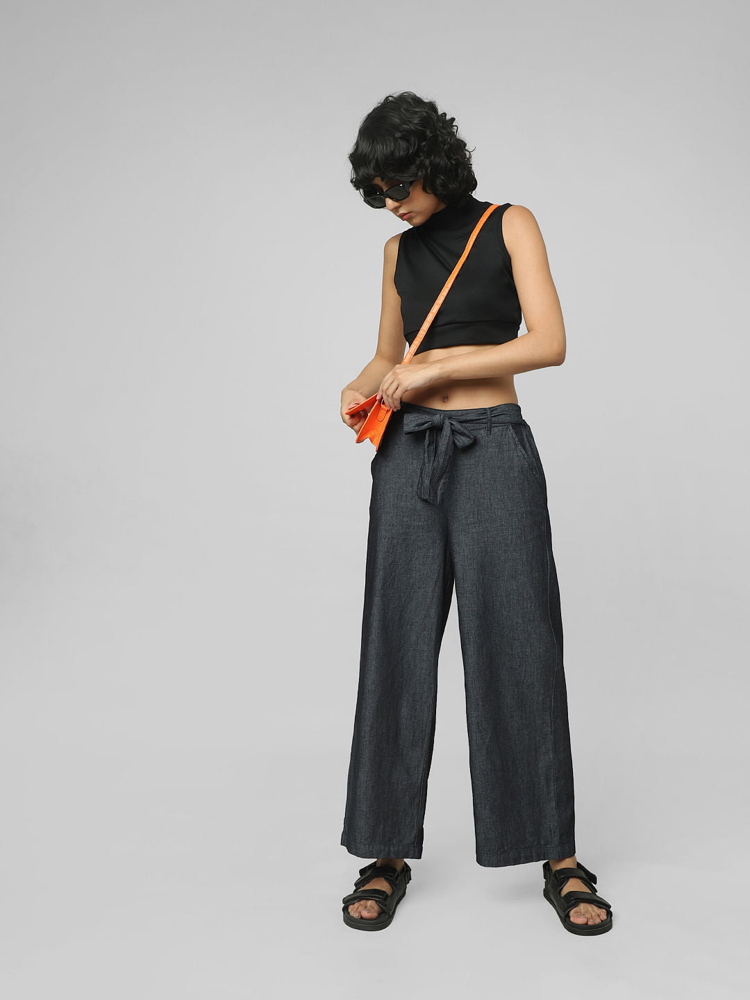 Dark Blue Mid Rise Denim Pants