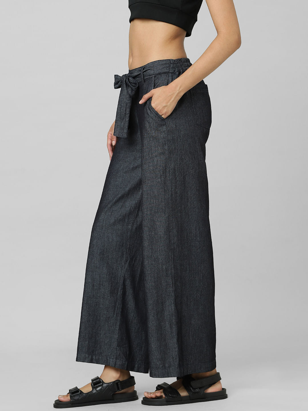 Dark Blue Mid Rise Denim Pants
