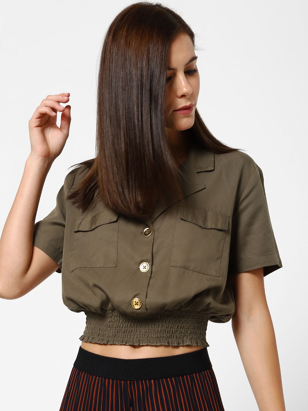 Green Smock Crop Top