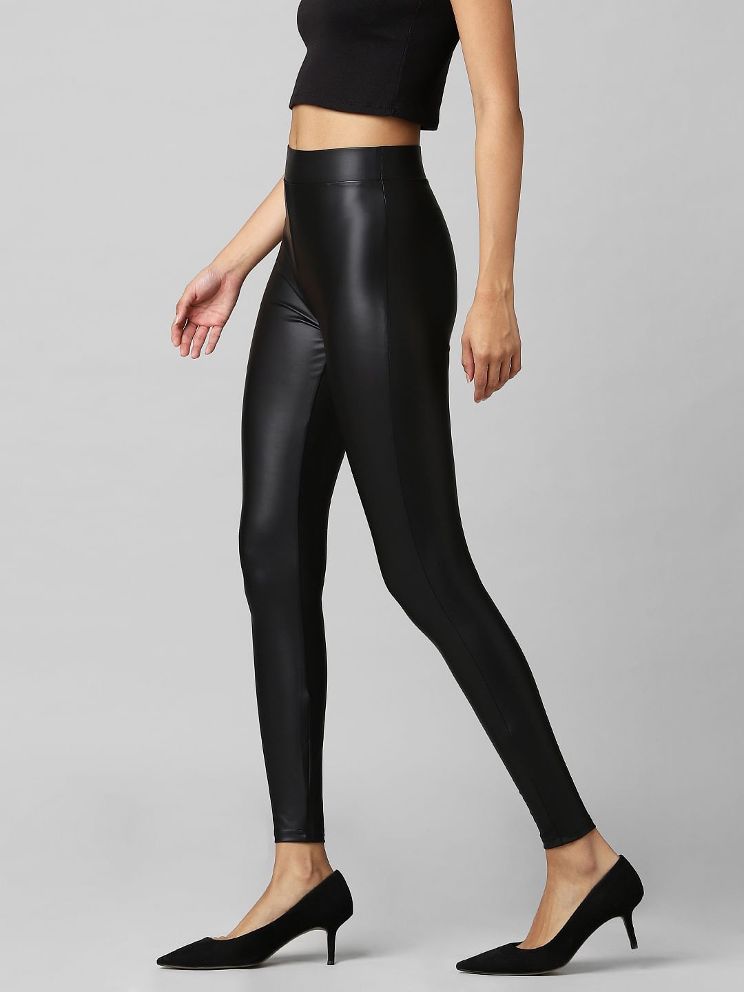 Black High Rise Faux Leather Leggings