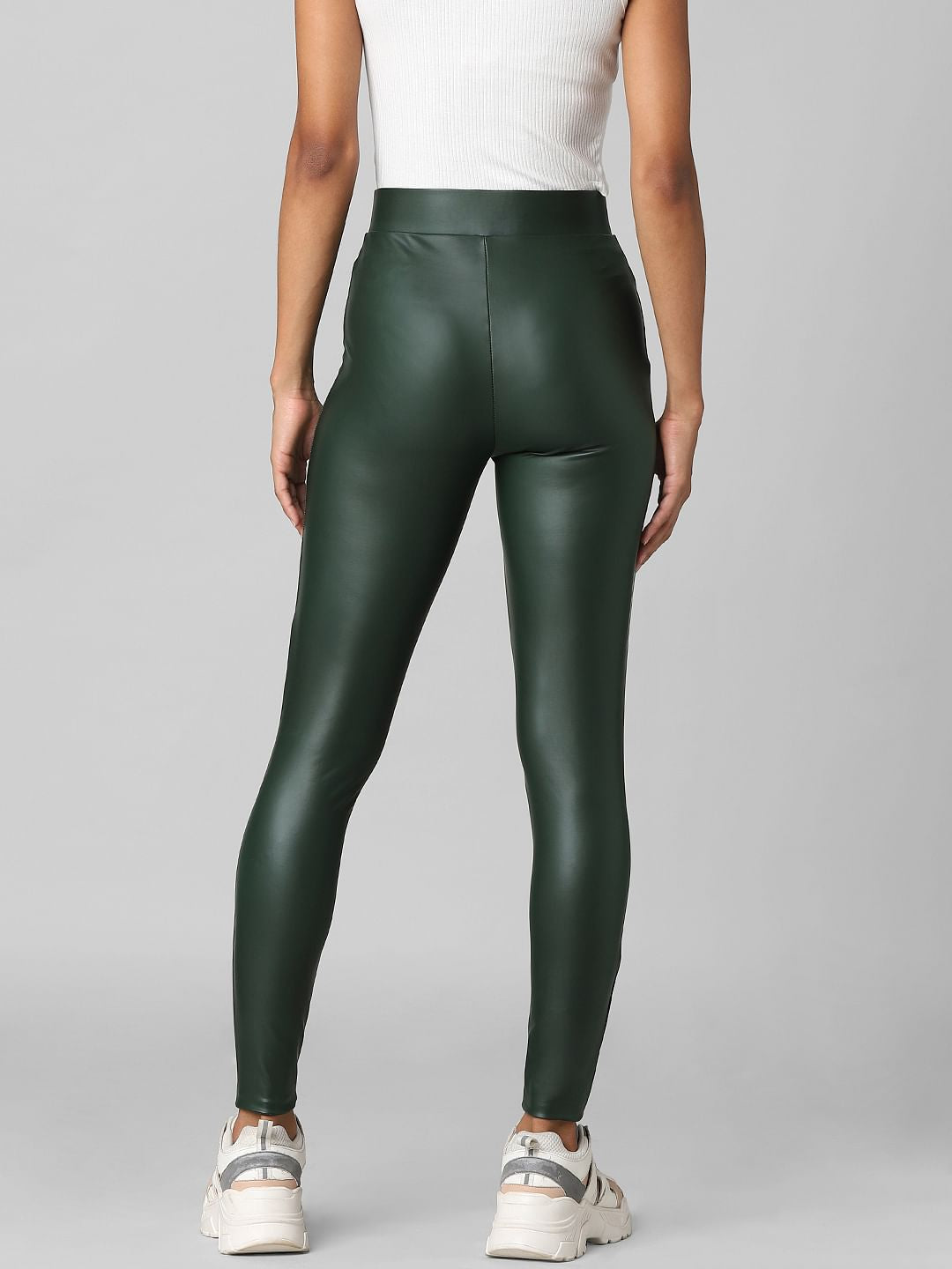 Green High Rise Faux Leather Leggings