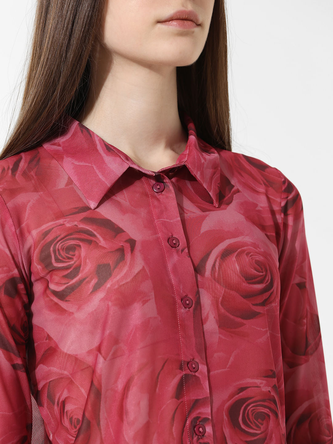 Red Printed Mesh Shirt
