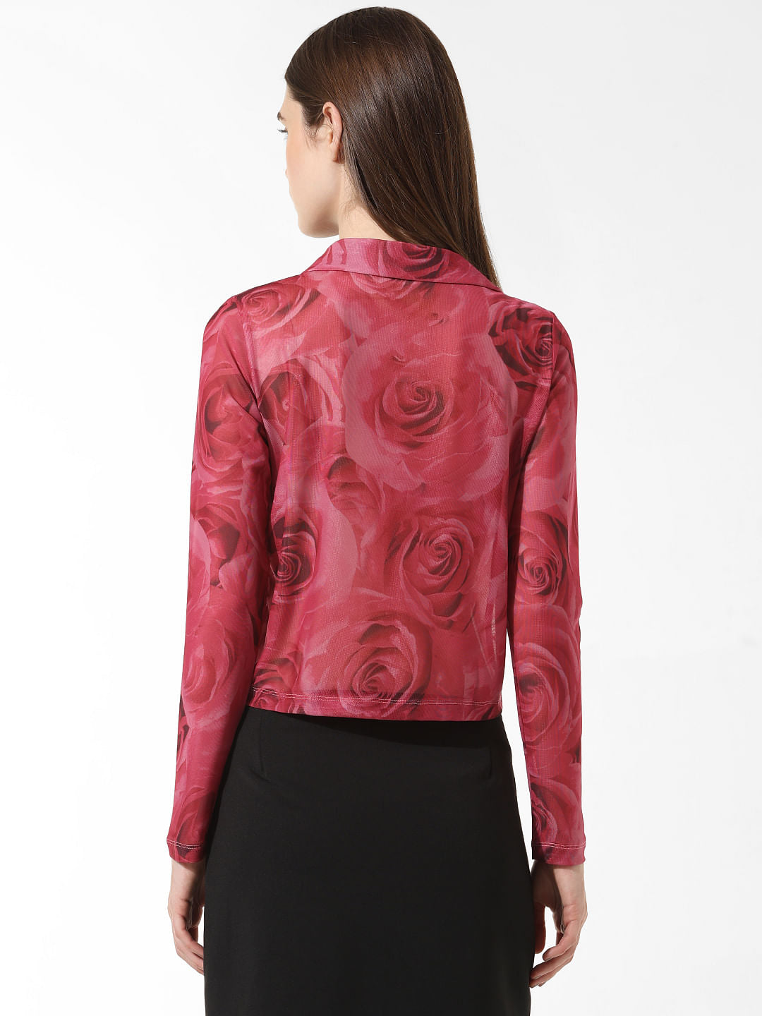 Red Printed Mesh Shirt