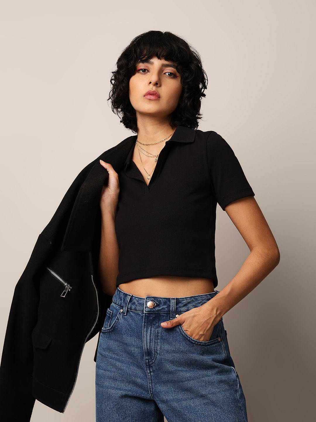 Black Cropped Polo
