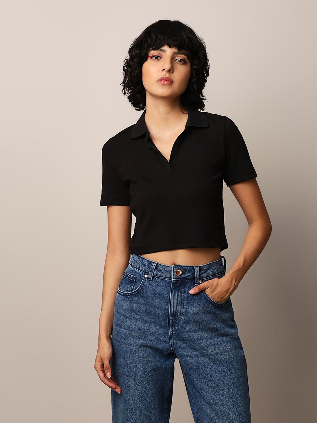 Black Cropped Polo