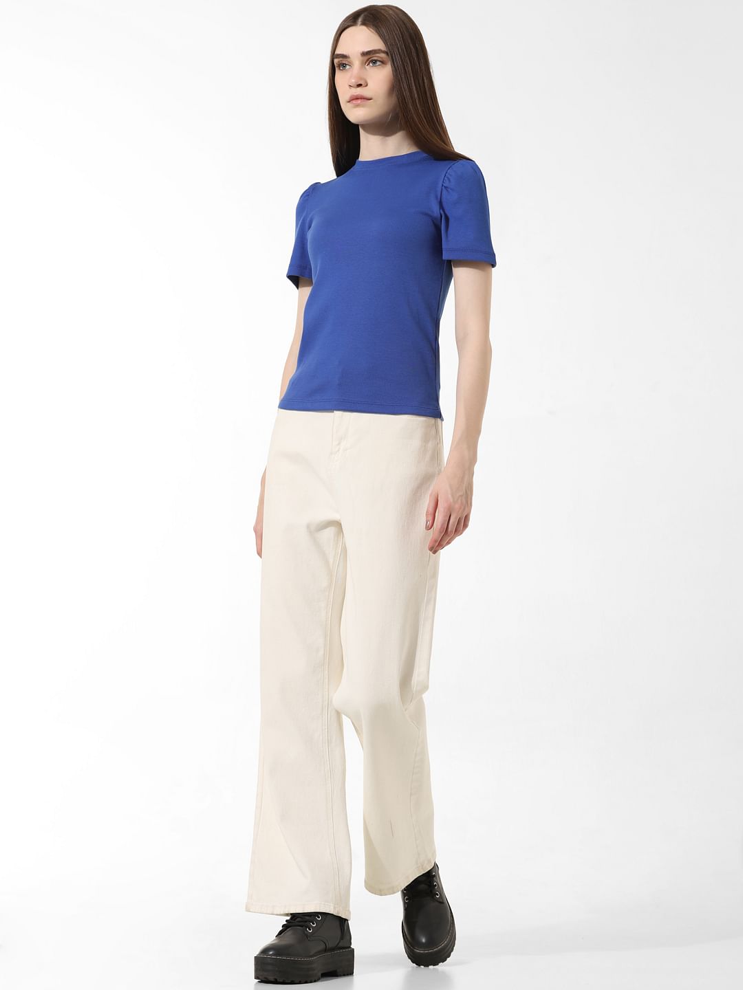 Blue Puff-Sleeves Top
