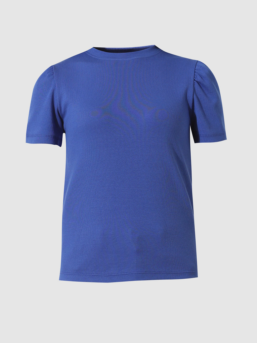 Blue Puff-Sleeves Top