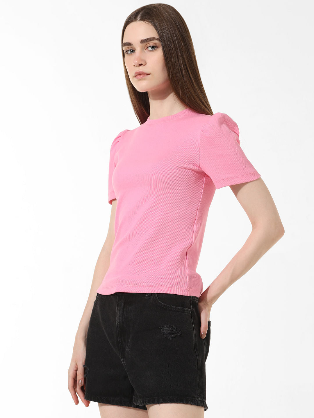 Pink Puff-Sleeves Top