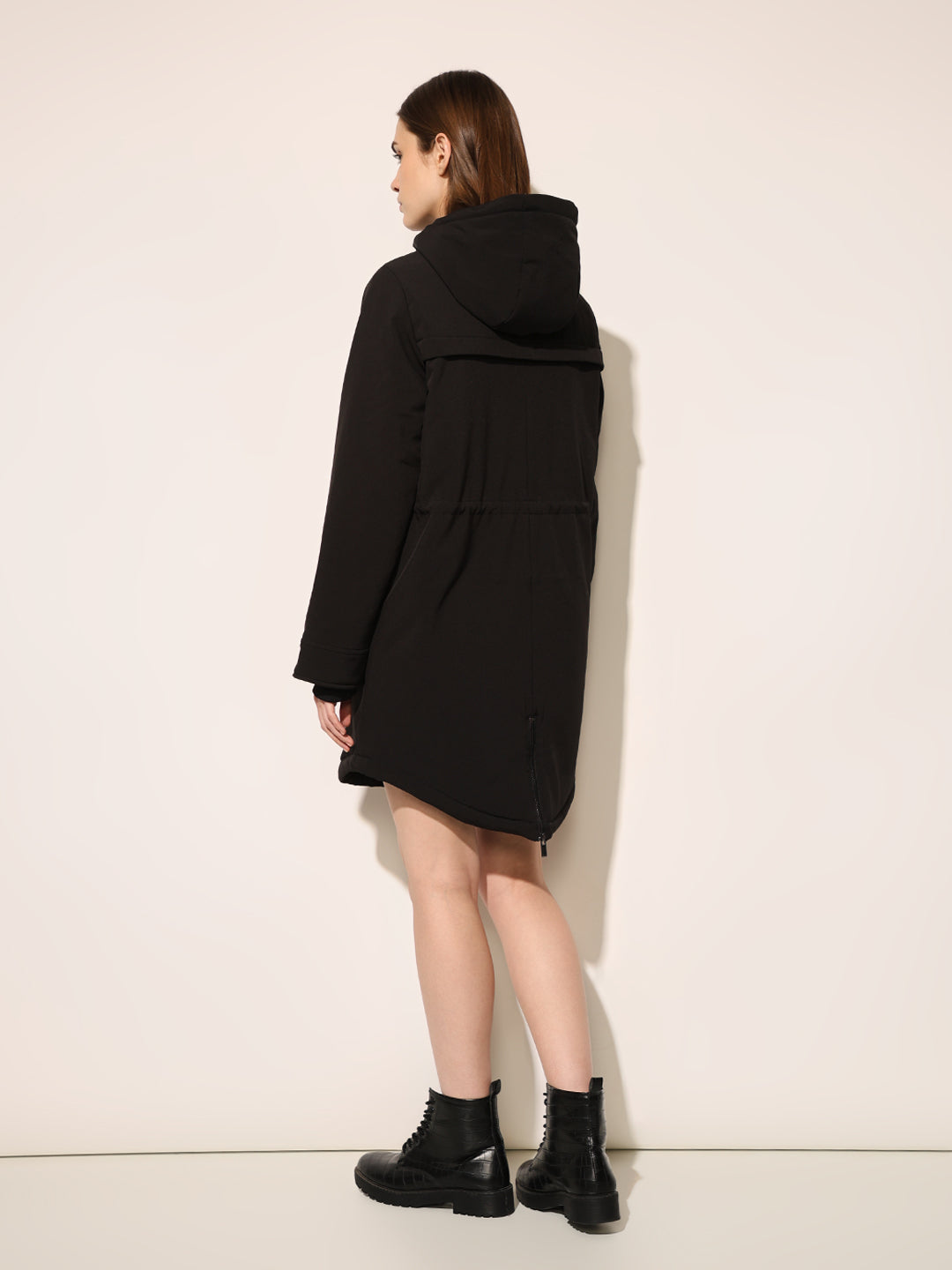 Black Hooded Long Parka Coat
