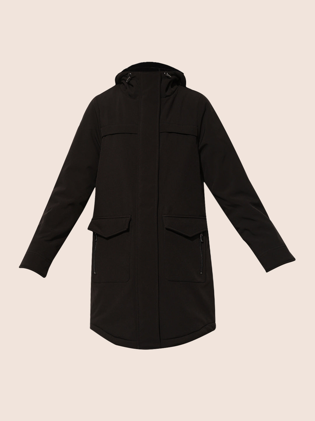 Black Hooded Long Parka Coat