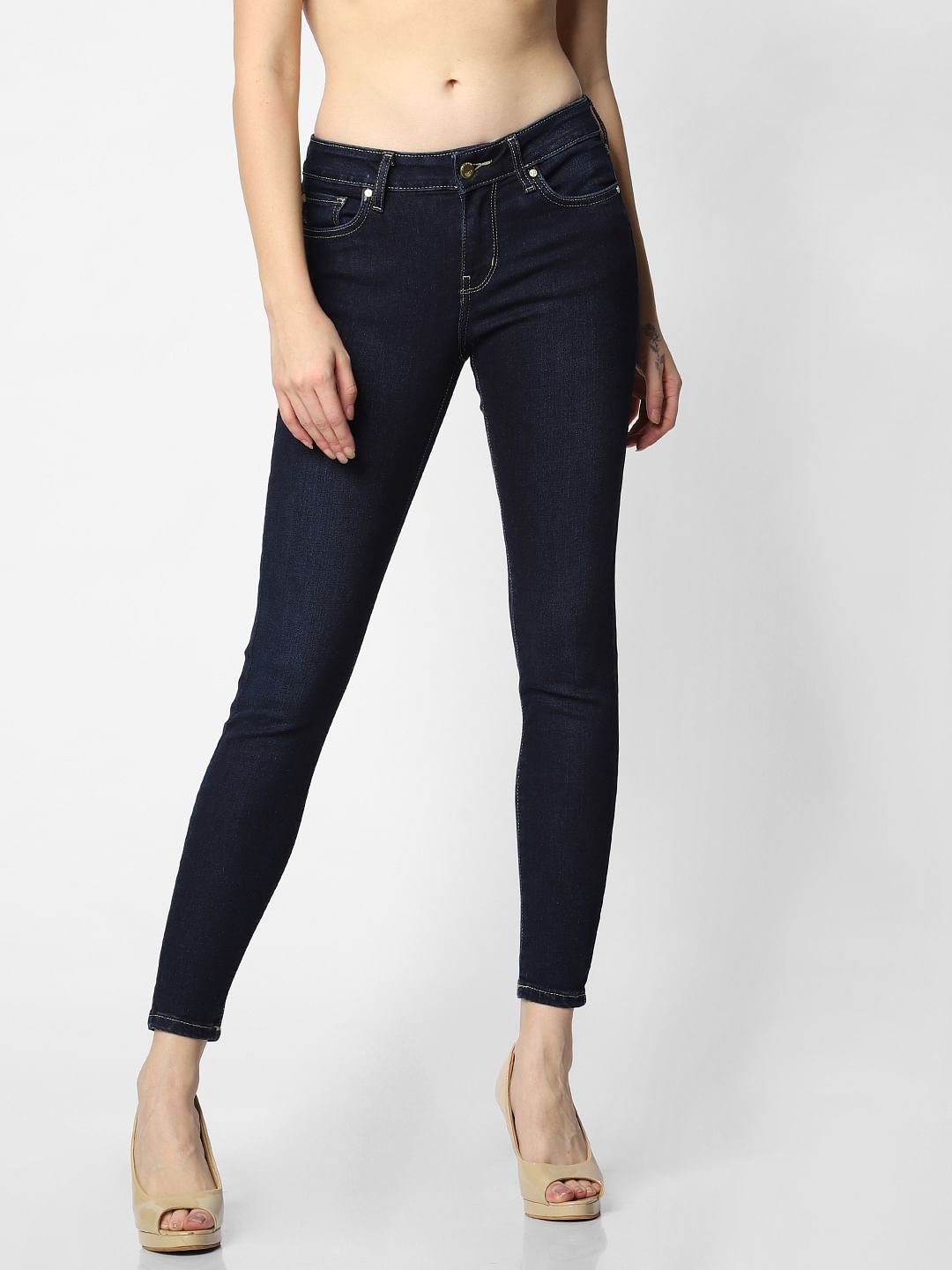 Dark Blue Mid Rise Skinny Jeans