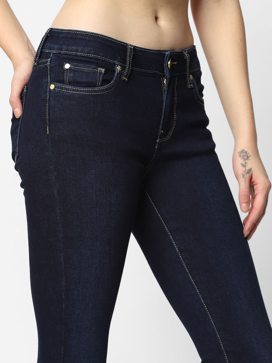 Dark Blue Mid Rise Skinny Jeans