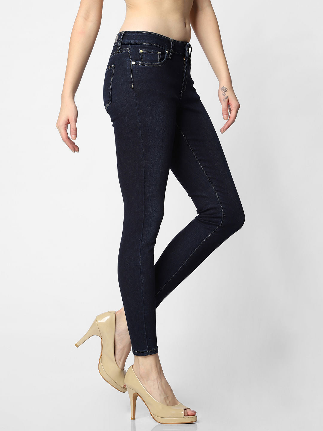 Dark Blue Mid Rise Skinny Jeans