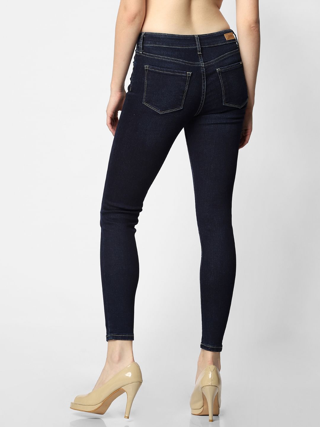 Dark Blue Mid Rise Skinny Jeans