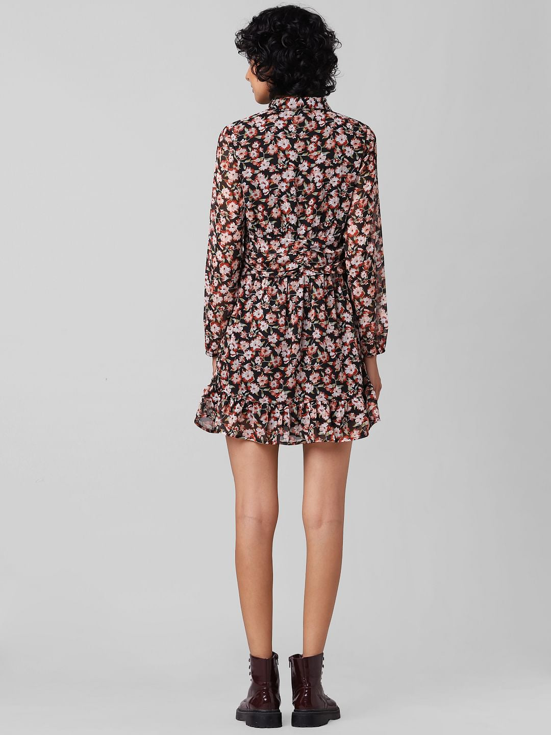 Orange Floral Sheer Shirt Dress