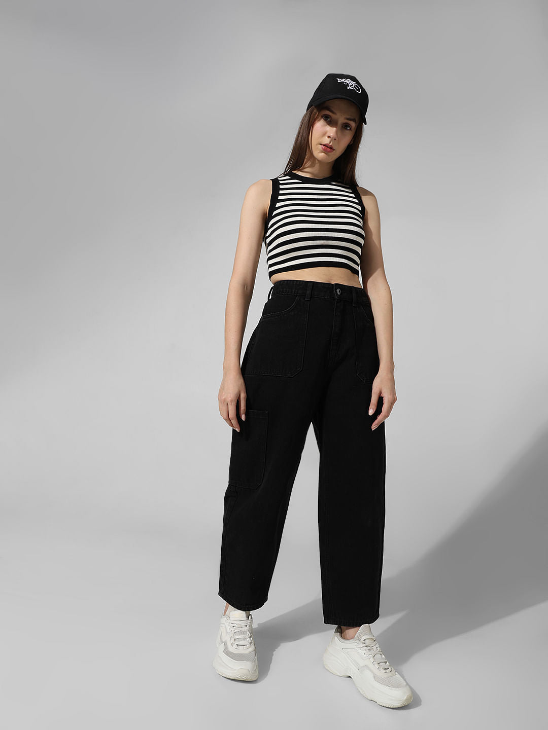 Black Mid Rise Balloon Fit Jeans