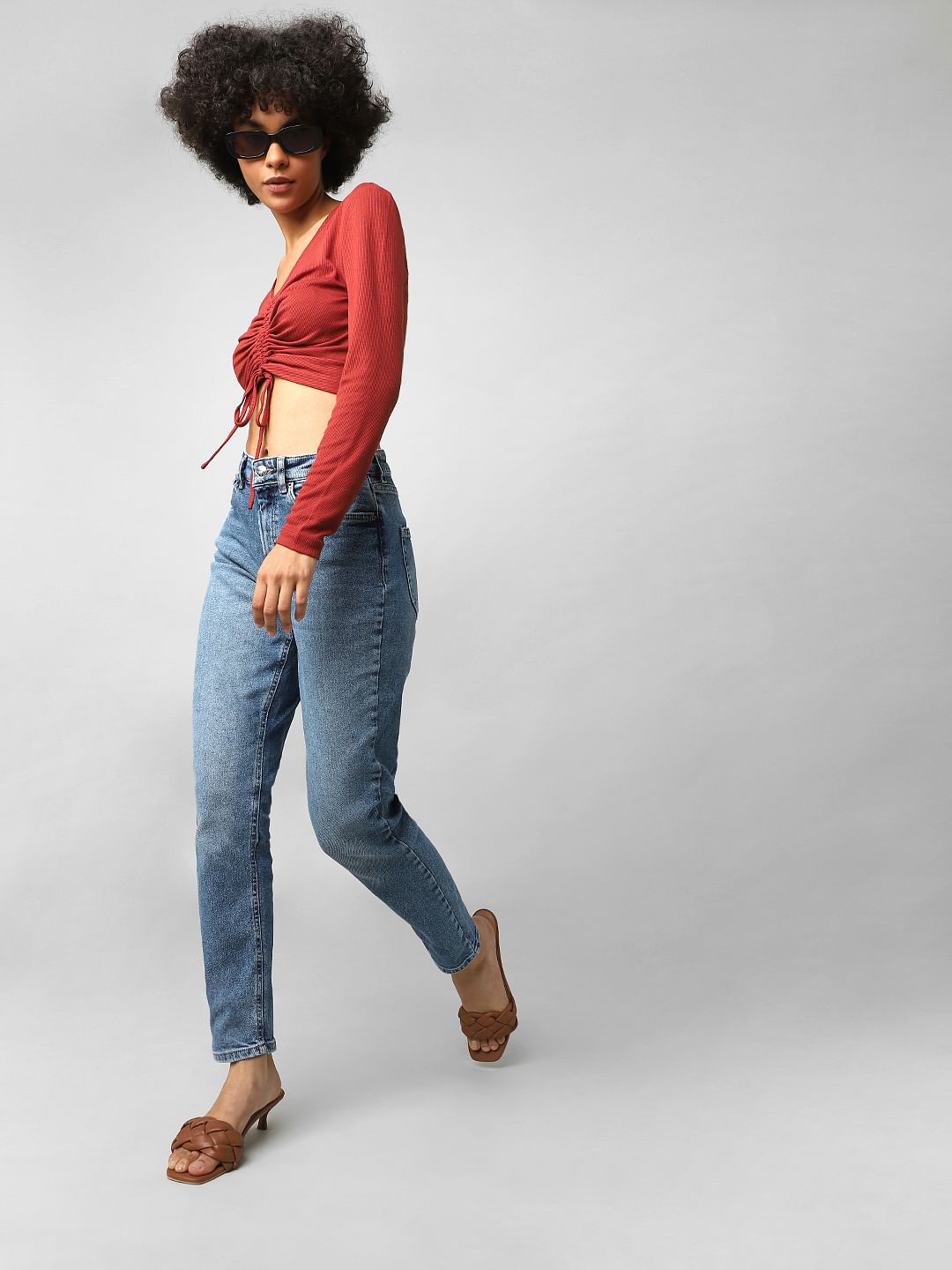 Blue High Rise Faded Mom Jeans