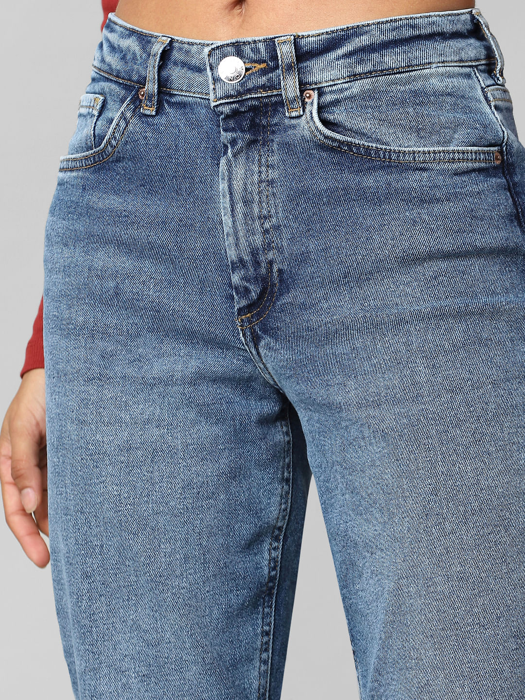 Blue High Rise Faded Mom Jeans