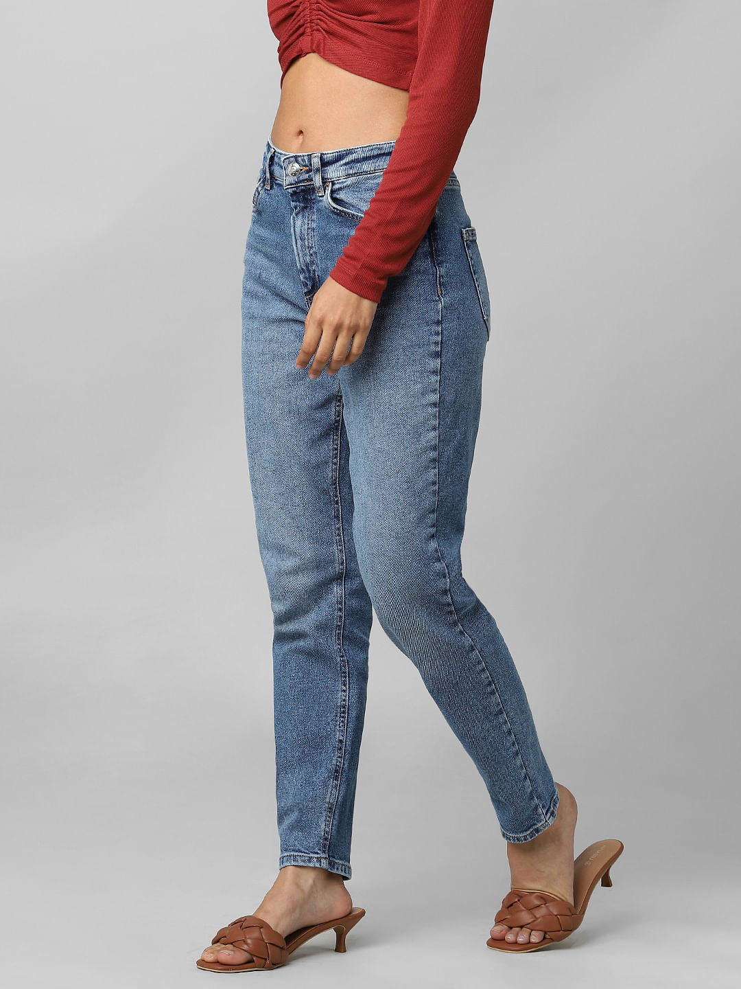 Blue High Rise Faded Mom Jeans