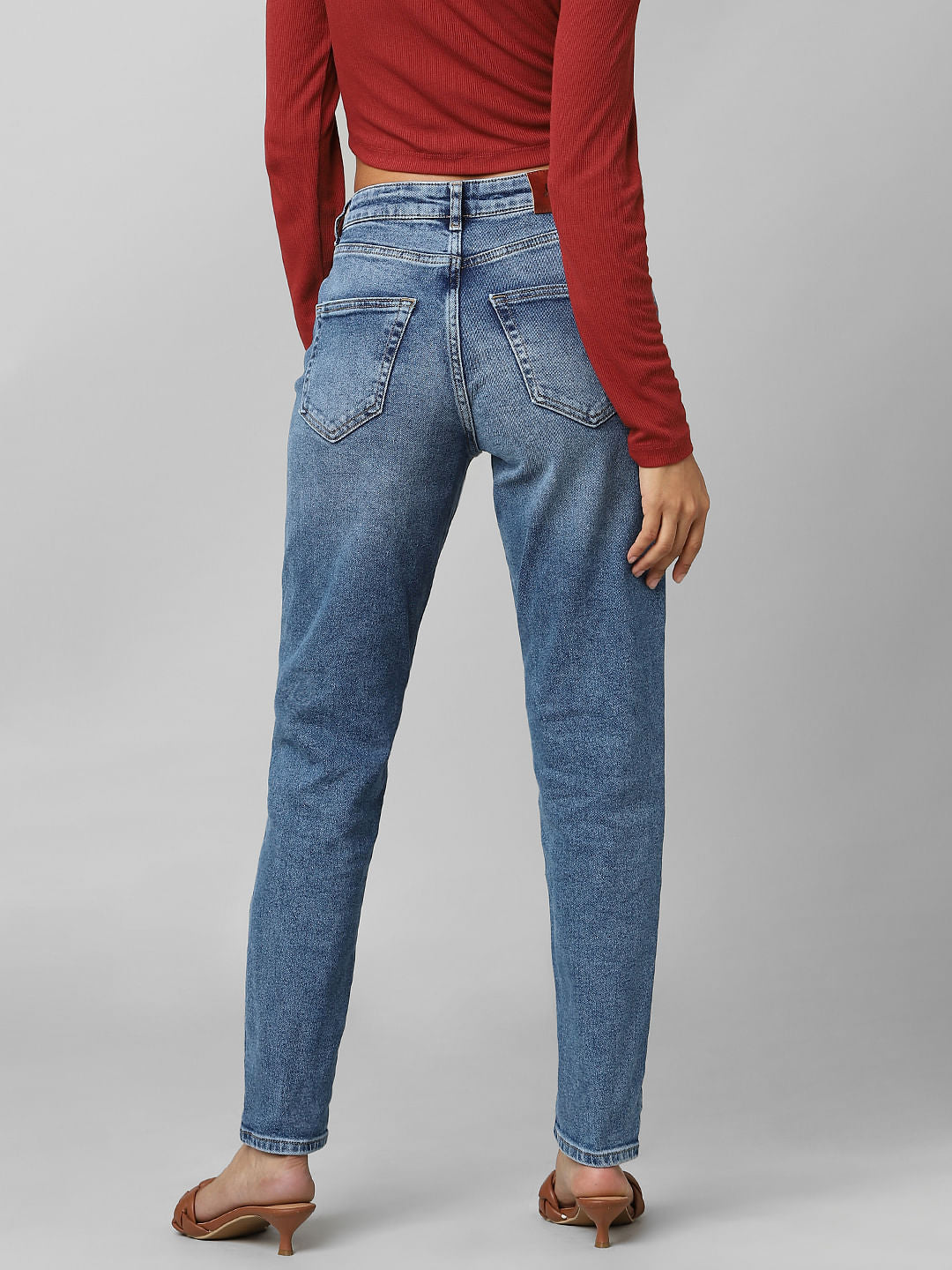 Blue High Rise Faded Mom Jeans