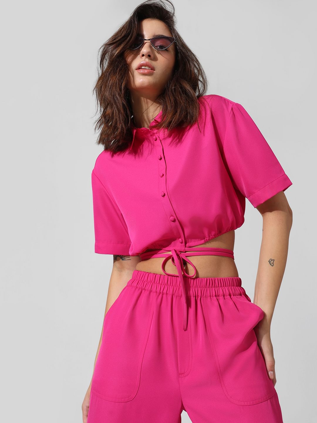 Pink Cropped Co-Ord Set Shirt