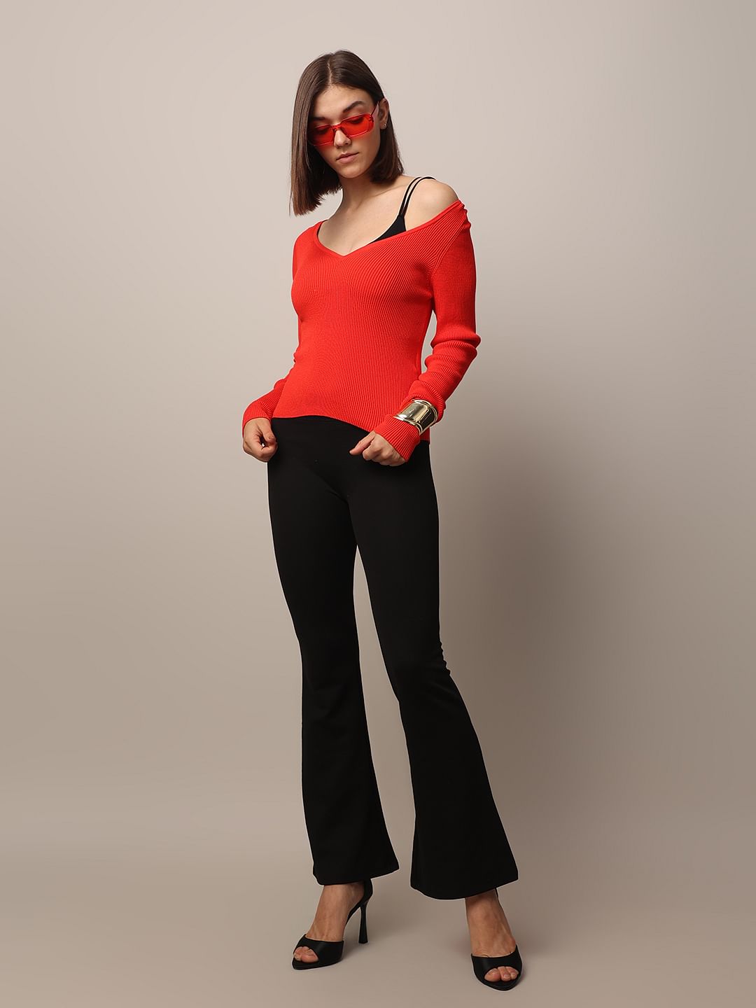 Black Stretch Flared Pants