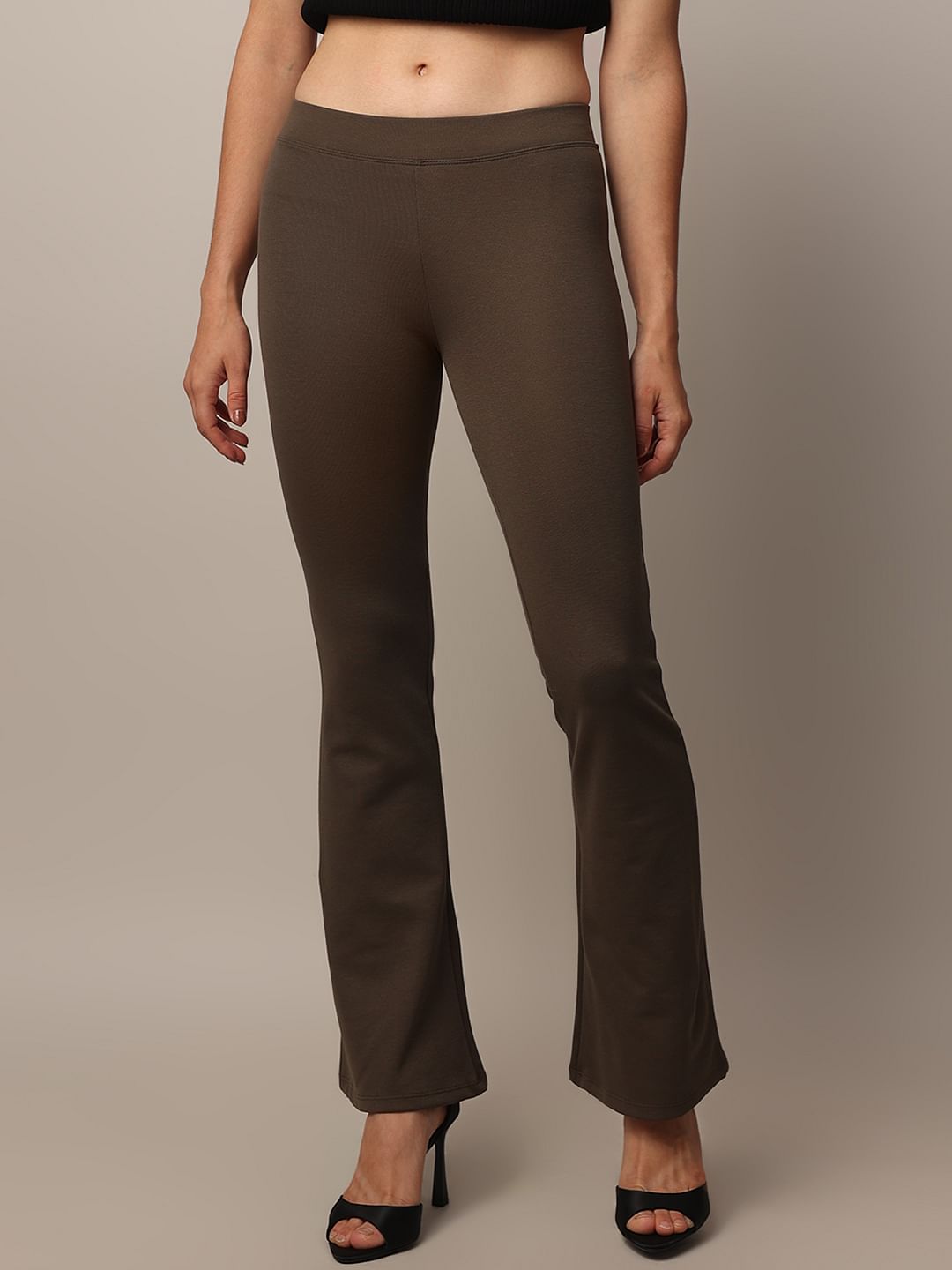 Olive Stretch Flared Pants